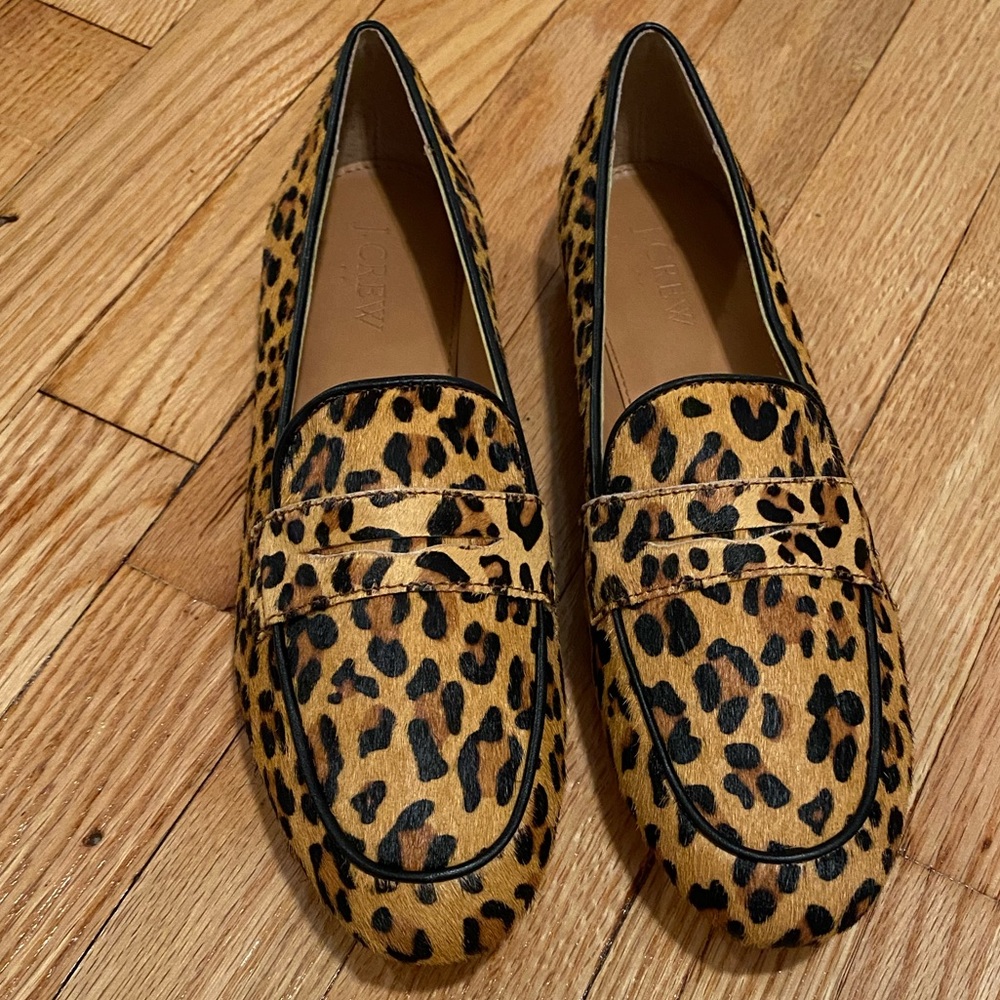 Brand New JCrew Factory Leopard Calf Hair Loafers in Size 8 1/2